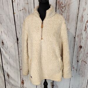 Simply Southern Sherpa Faux Fur Quarterzip M Beige